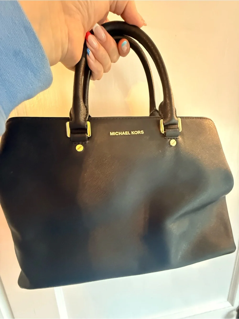 Michael Kors Black Saffiano Leather Savannah Convertible Satchel Bag